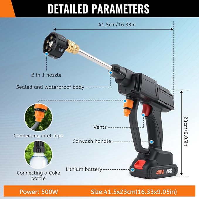 Goldmeet Cordless Portable Car Pressure Washer with Foam Cannon, 6-in-1 Nozzle, Battery Powered Cleaner for Car, Fence, Garden