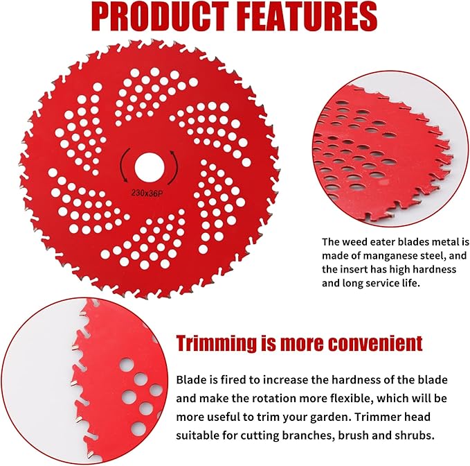 10" x 80T Carbide Tip Brush Cutter Trimmer Blades & 9" x 36 Teeth Carbide Tipped Blades & 10" x 3 Teeth Carbon Blades with Adapter Kit