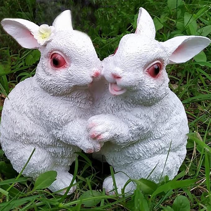 Garden Statues Bunny Decor Resin Dance Rabbit Figurine Cute Fairy Garden Decor Outdoor Statues for Patio Yard Porch Balcony Gifts for Women Mom Grandma White