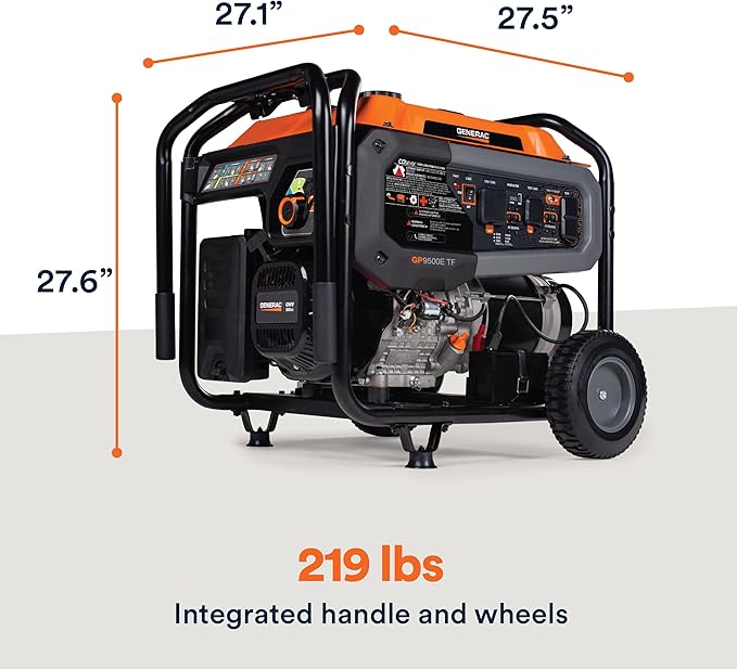 Generac 12,500 Starting Watt Tri-Fuel Portable Generator - Electric Start - Gas, Propane or Natural Gas - Home Backup, Jobsite, or RV - Quiet Operation - Long Runtime - 49-State Compliant