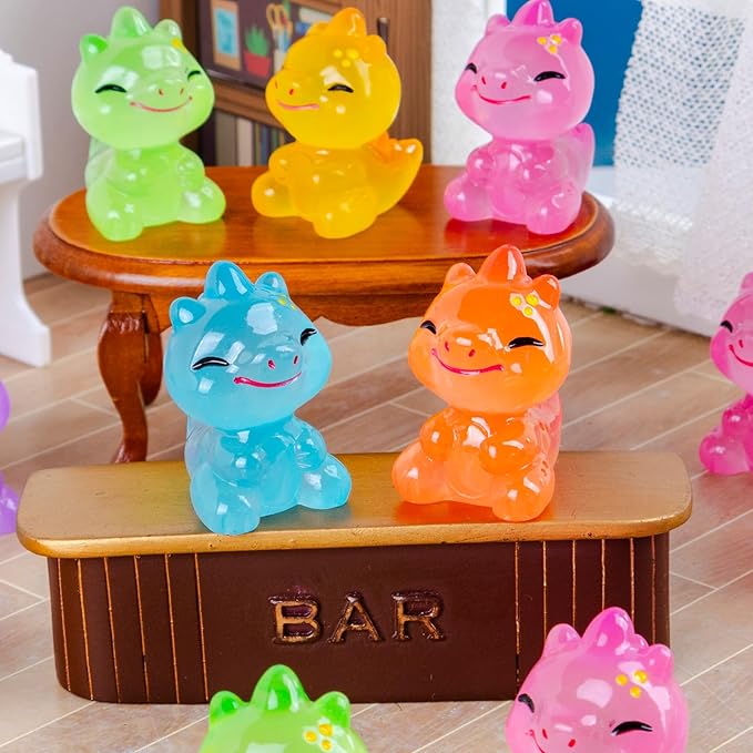 40 Pcs Mini Resin Dinosaur 1.3″ 8 Variety Tiny Animals Figures Miniature Little Small Figurines Bulk for Micro Fairy Garden Landscape Accessories Hide Crafts Decor