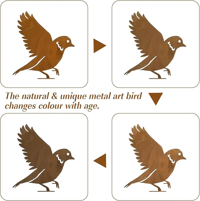 DIVINA VITAE 10Pcs Rusty Birds Decoration Lifelike Metal Birds Yard Art Simulation Bird Statue Yard Garden Decor for Outdoor Sculptures Art Fence Decorations