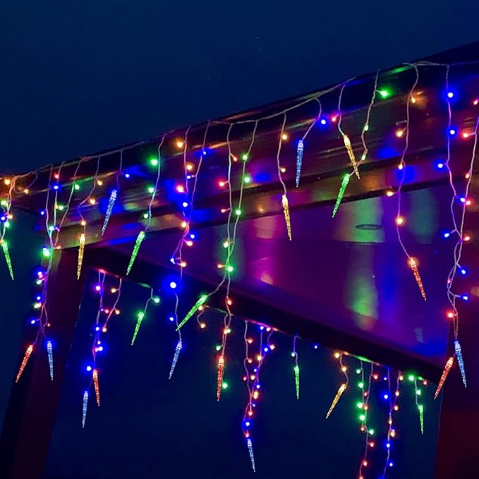 Christmas Icicle Lights, 29.5ft 360 LED Connectable Icicle String Lights with 60 Drops, Window Curtain Icicle Lights with 8 Modes, Icicle Fairy Twinkle Lights for Christmas Decorations (Multicolor)
