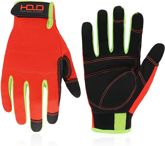 HANDLANDY Work Gloves for Men & Women, Utility Mechanic Working Gloves Touch Screen, Flexible Yard Work Gloves