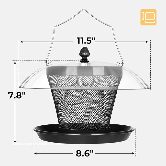 Veehoo Bird Feeders for Outdoors Hanging-Cardinal Bird Feeder with Weatherproof Dome, Wild Meta Finch Feeder for Outside 2.5 lbs Sunflower Seed Capacity, Black