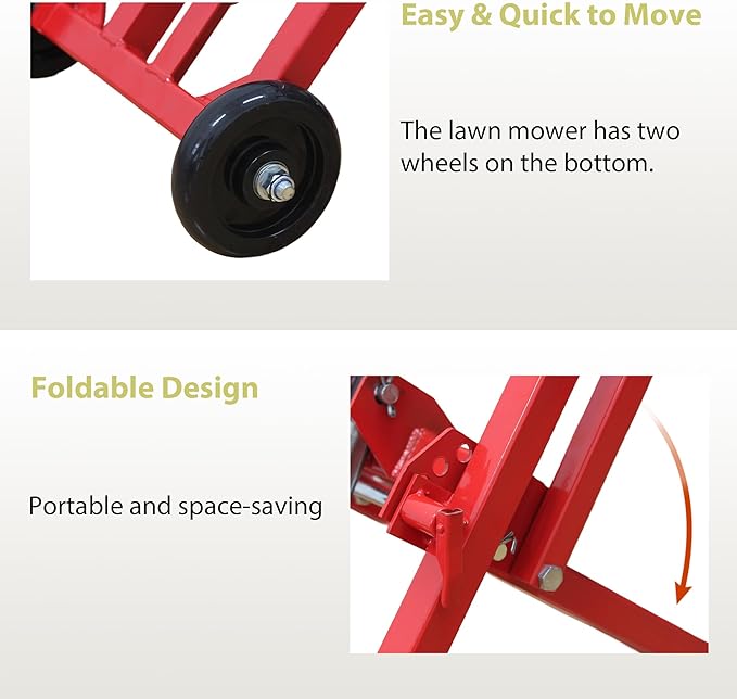 Lawn Mower Lift Jack 500LBS Capacity Hydraulic Cylinder Adjustable Height, Heavy Duty Zero Turn Mower Lift with Safety Lock & Wheels for Tractors, Atvs, & Lawnmower