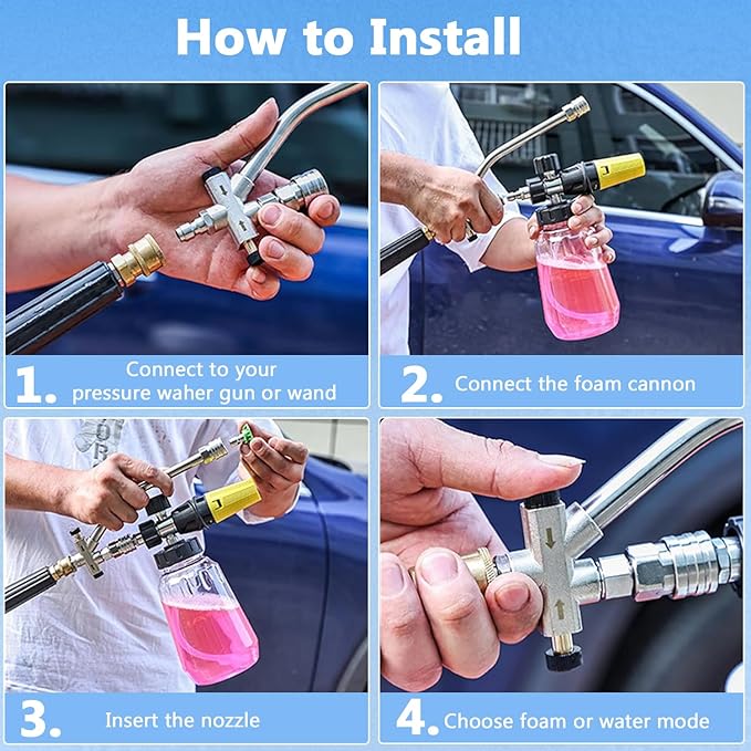 Pressure Washer Foam Cannon Accessory, Dual-Connector for Foam Sprayer with 7 Pressure Washer Tips, Car Wash Sprayer with 1/4" Quick Connect, Foam Cannon Dual Connector Accessory