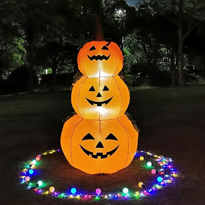 DearSun 6FT H Halloween Inflatable Stacked Pumpkins Blow up Pumpkin Stacked with Build-in LED Lights, Blow up 3 Pumpkins Inflatable Outdoor Indoor Decorations Large Party Yard Decoration