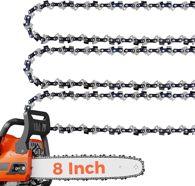 8 Inch Chainsaw Chain Mini Chainsaw Replacement Chain 8inch for Ryobi Kobalt and more, 3/8" LP Pitch, 050" Gauge, 34 Drive Links (3 Pack) (90YNP-6)