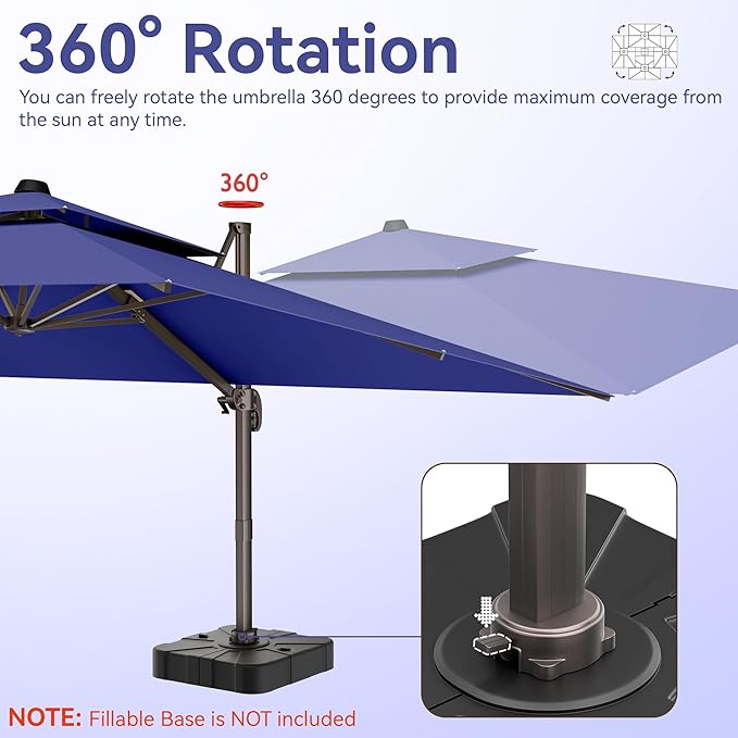 10x13 FT Patio Umbrella, Large Cantilever Rectangular Double Top Heavy Duty Offset Umbrellas with 360° Rotation, Outdoor shade for Garden Deck Pool Patio, Navy