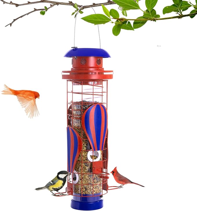 Metal Squirrel Proof Bird Feeders for Outdoors Hanging Large Tube Mesh Anti Squirrels Seed Waterproof Cardinals Feeder, Gifts for Bird Lovers, Backyard Decoration