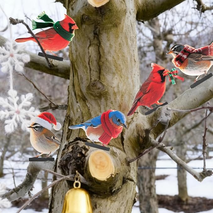 HUYIENO 5PCS Vibrant Metal Bird Decorations Christmas Fence Decor Colorful Garden Birds for Fences, Patio & Outdoor Decor for Christmas Ornament
