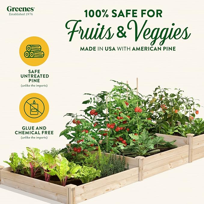 Greenes Fence Original Pine Raised Garden Bed, 4' x 12' x 7-14" - Made in USA with American Pine