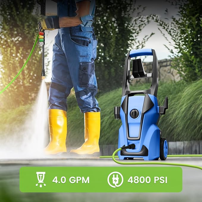 Professional Pressure Cleaner, 5000PSI Power Cleaner with Foam Cannon,4 Nozzles,33FT Hose and Soap Bottle,Car Wash Machine/Car/Driveway/Patio Clean,Green