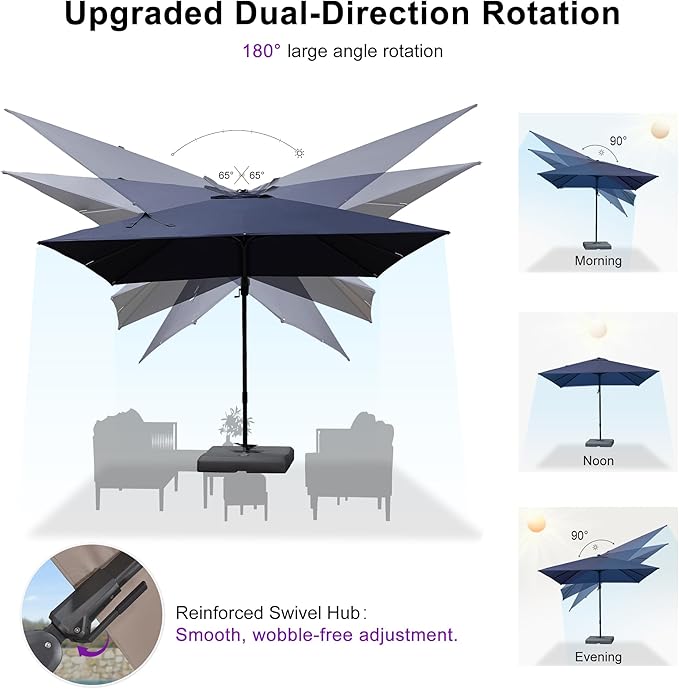 PURPLE LEAF 9' X 12' Swivel Outdoor Patio Aluminum Umbrella with Base Left-right Tilting Cantilever Offset Umbrella with UV Resistant Heavy Duty Fabric for Deck Pool Patio Backyard, Ocean Slate