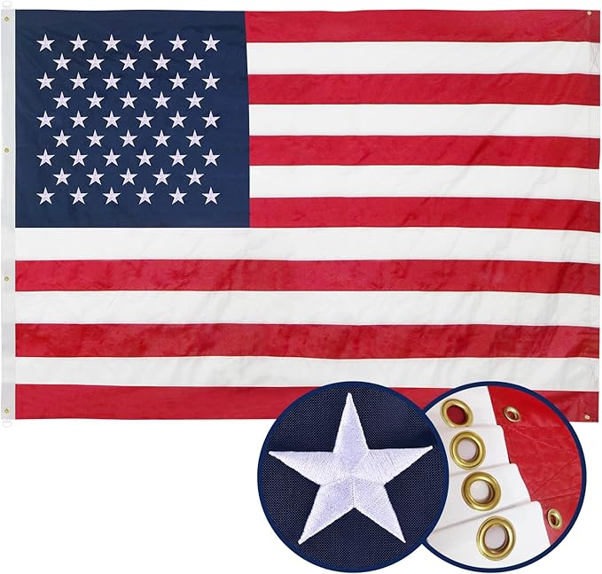 American Flag 8x12 Ft, Six Brass Grommets Multipurpose US Flag, Embroidered Stars, Sewn Stripes, Outdoor Heavy Duty Durable USA Flags, Hanging Indoor/Bedroom/Room/Wall American Flag