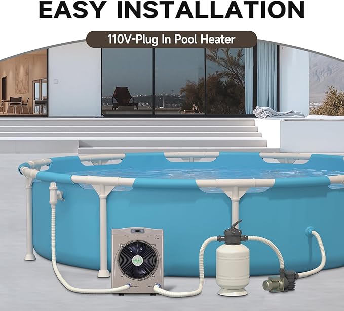 ECO POOLTECH EU50 Electric Pool Heater for Above Ground Pools Up to 5000gallons, Max16184BTU Swimming Pool Heat Pumps, 110V-120V/60Hz Plug-in Pool Warmer, High Efficiency