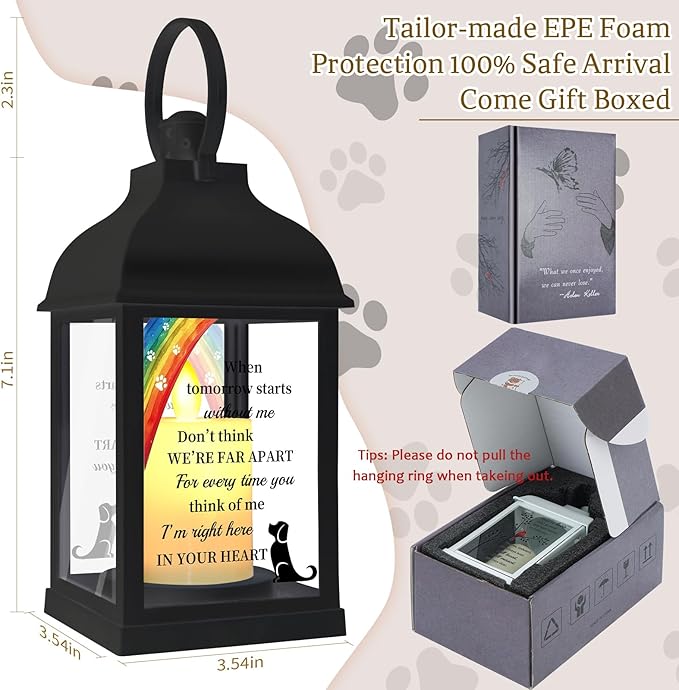 Dog Memorial Gifts with Remote - Sympathy Bereavement Gifts for Loss of Dog, Rainbow Bridge Memorial Lantern for Grieving Pet Owner