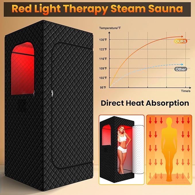 Infrared Sauna Box for Home, Portable Steam Saunas Indoor with 660nm Red Light Therapy Lamp, 3L Steamer, Folding Chair, Large Personal Full Body Sauna Spa Tent, 15 Levels