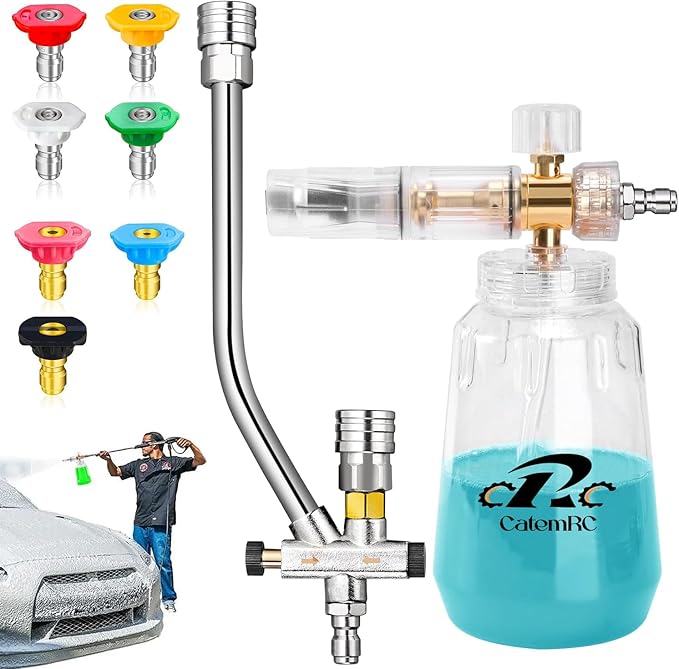 Foam Cannon for Pressure Washer with Dual Purpose Switch Spray Gun, 3000 PSI Pressure Washer Accessories, Foam Cannon Dual Connector with 7 Nozzles, 1/4" Quick Connector for Car Wash Sprayer