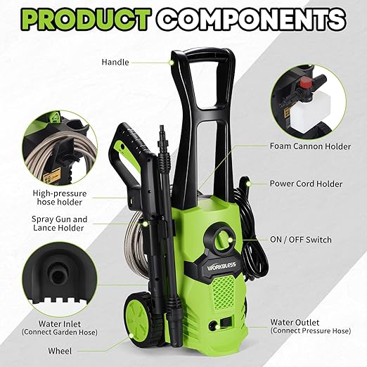 Electric Pressure Washer, 3500 PSI Portable Power Washer with Adjustable Angle Nozzle Head, Foam Cannon for Cars, Garden, Driveway