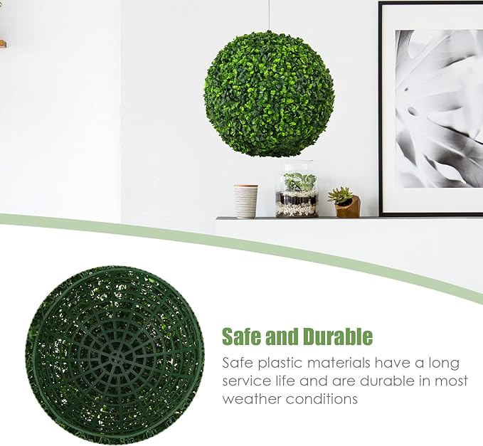 Goplus 2 PCS 15.7 Inch Artificial Plant Topiary Ball, Round Faux Boxwood Balls Outdoor, Garden Spheres Decorative for Front Door, Porch, Backyard, Balcony, Patio, Wedding and Home Décor