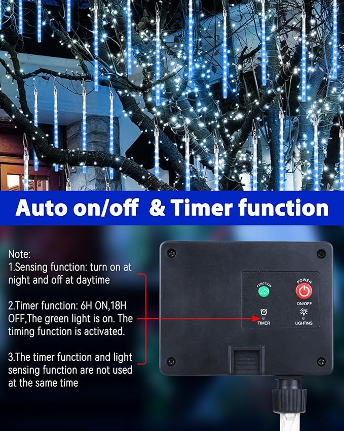 Flacchi Solar Meteor Shower Icicle Lights - 20 Tubes 480 LED Cascading Raindrop Lights, Outdoor Waterproof Christmas Decorations for Holiday Party (Blue, Solar 20 Tubes)