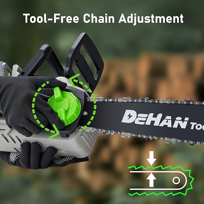 16 Inch Brushless Chainsaw with 2 x 4.0Ah 21V Battery, Tool-Free Chain Tensioning, Instant Chain Brake & Transparent Oil Tank – Tools for Tree Trimming & Wood Cutting