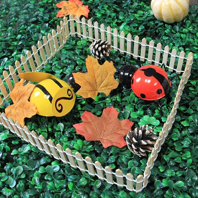 Prsildan 40 Inches Miniature Fairy Garden Fence, DIY Wood Picket Fence Mini Ornament for Dollhouse Home Garden