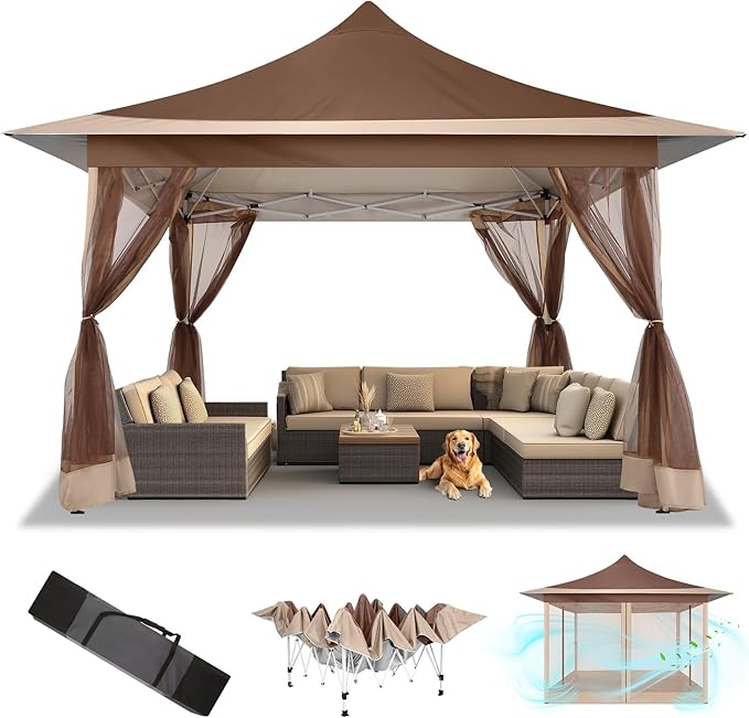 COBIZI 12x12 Pop Up Gazebo On Clearance Canopy Tent Easy Up Outdoor Gazebo Waterproof Upgrade with Mosquito Nettings and Carry Bag for Patio Garden Lawn