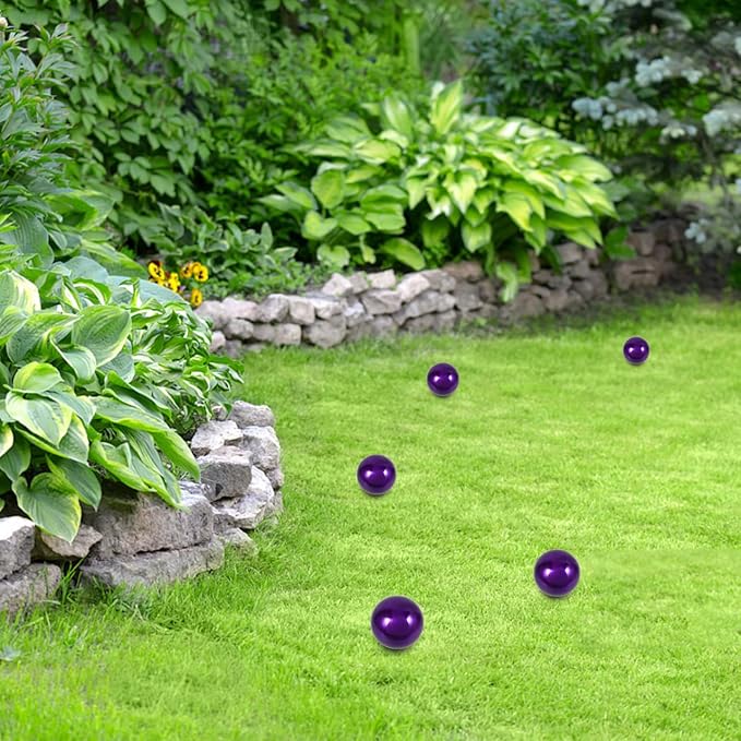 Happyyami Stainless Steel Mirror Reflective Ball Purple Gazing Ball for Garden Decor 15Cm Outdoor Accent 2Pcs Set