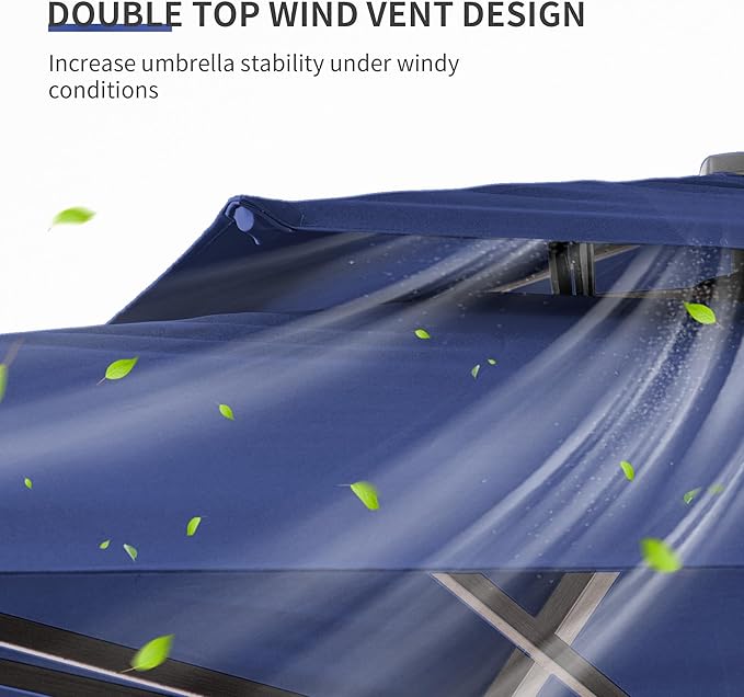 JZAC & QZYD 10 X 13 FT Cantilever Patio Umbrella with Base Included Outdoor Large Offset Double Top Heavy Duty Rectangle Umbrellas with 360° Rotation for Deck Backyard Garden, Navy