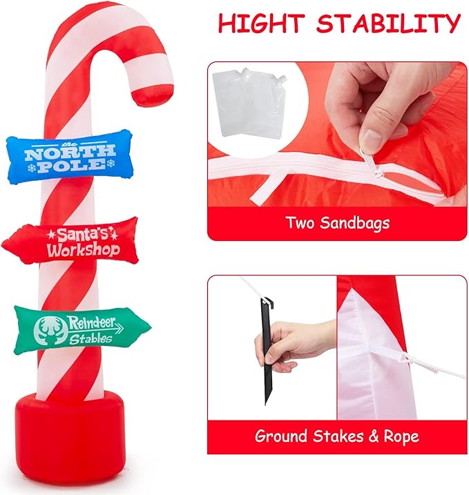 8FT Outdoor Inflatable Christmas Candy Canes with LED Lights - Xmas Blow Up Decor for Holiday Yard