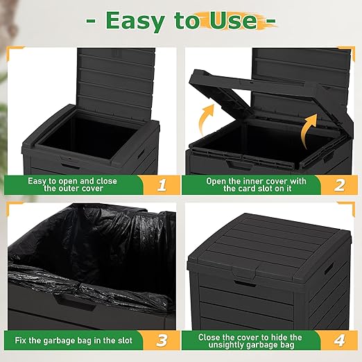 31 Gallon Outdoor Trash Can, Waterproof Resin Garbage Can with Lid and Drip Tray Easy Cleaning Kitchen Waste Bin Patio Waste Bin for Garden, Backyard, Deck and Office, Black