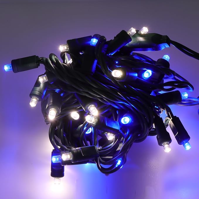 50 LED 5MM Blue and Cool White Christmas Lights, 17FT Indoor/Outdoor String Light, Mini Lights for Garden, Patio, Christmas Trees - Green Wire, Commercial Grade, UL Listed