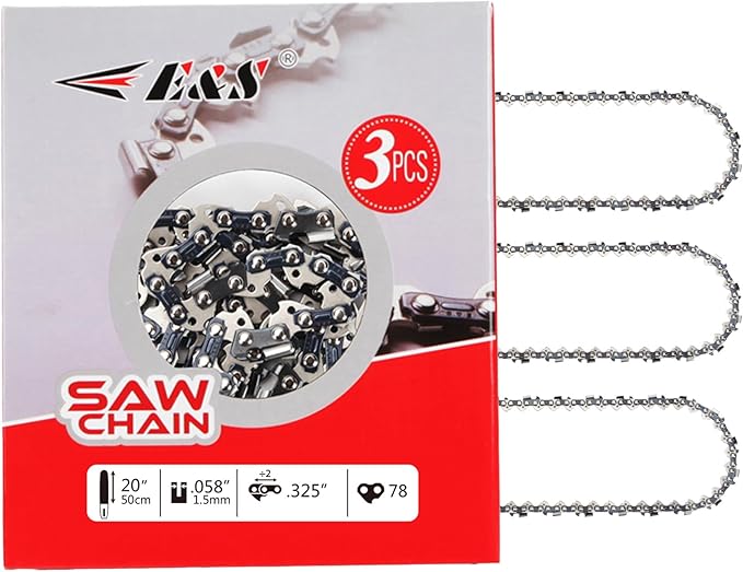 E & S 3 Pack 20 Inch Chainsaw Chain .325" Pitch .058" Gauge 78 Drive Links Semi-Chisel Chain Saw Chains for Husqvarna, Poulan, Craftsman, Greenworks and More Chainsaw Brands