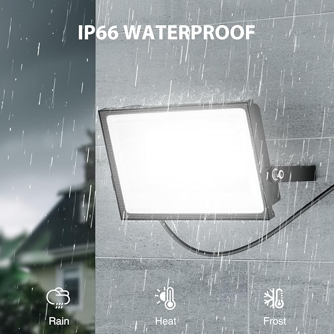 110W Flood Lights Outdoor, LED Work Light with Plug, Daylight White 6500K LED Flood Light, IP66 Waterproof Exterior Security Lights for Yard Garage Stadium 2 Pack