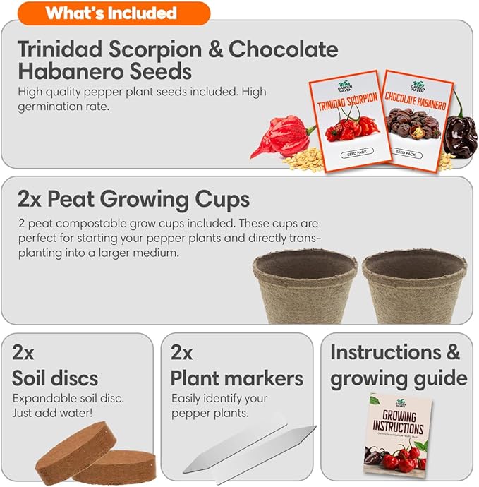 Trinidad Scorpion Chocolate Habanero Grow Kit - All in One Starter Grow Kit - Grow The Hottest Peppers Garden Grow Kit Seeds Included