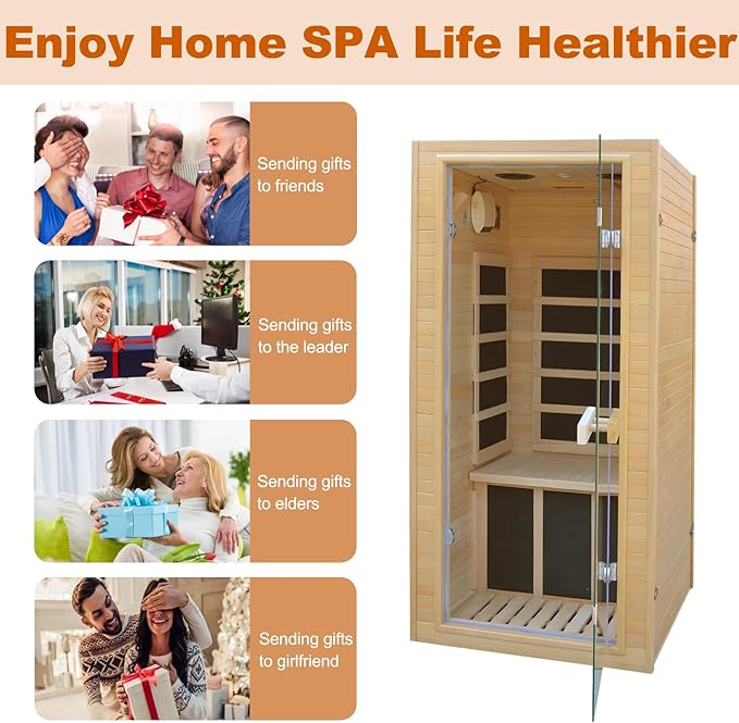 Far Infrared Home Sauna Mini Indoor Dry Personal Sauna Room,Hemlock Wood Sauna,with 1200W 5 Heating Panels, Heating Machine Equipment for Home Workout Yoga,Choice for Family（ 27.16x32.28x59 Inch）