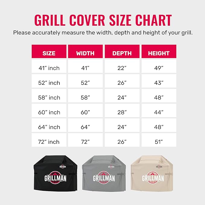 Grill Cover by Grillman, Red, 64 Inch, BBQ Outdoor Grill Covers, Charcoal & Gas Grills, Waterproof, Rip-Proof, Weather-Resistant, Anti-UV, Barbecue Cover for Weber, Genesis, Charbroil, Nexgrill, etc