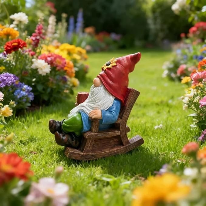 Drinking Coffee Faceless Garden Gnome Statue Decoration - 7.2"Figurine Ornament for Indoor Outdoor Home Patio Yard Lawn-Sunflower Gnome Statue-Best Garden Gifts for Mothers Day, Housewarming, Festival