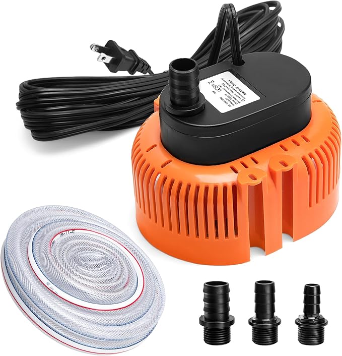 Sump Pump,Pool Cover Pump above Ground,submersible water pump Swimming Water Removal Pumps,for Swimming Pool Basement Garden Pond Tubs Draining,75W,Max Flow:850GPH,3 Adapters,25 Ft Power Cord (Orange)