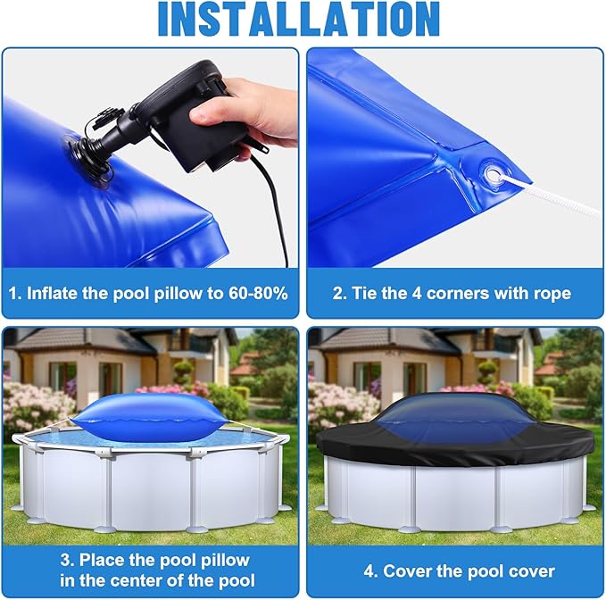 Pool Pillows for Closing Winter, 4x8 Feet Inflatable Air Pillow for Above Ground Pool, 0.4mm Thick Ultra Cold Resistant Swimming Pool Cover Pillow Kit with Ropes, Blue, 1 Pack