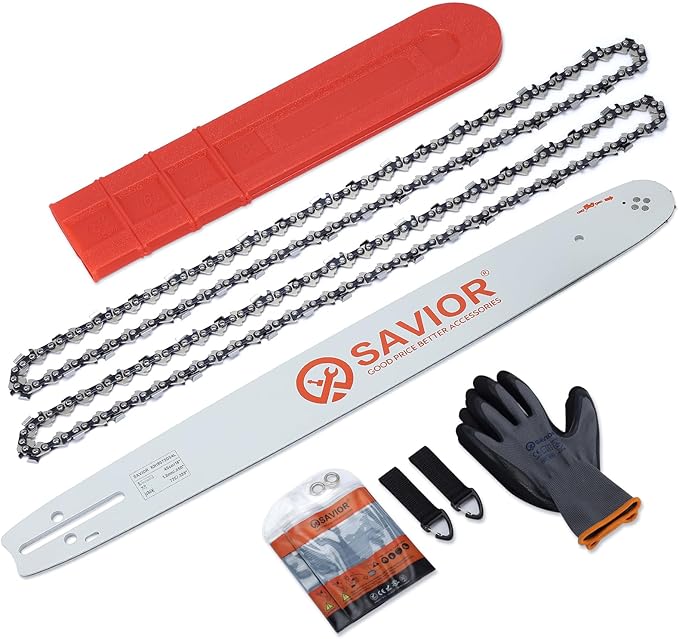 Savior 18 Inch Chainsaw Bar and Chain Combo .325" Pitch .050" Gauge, 72 Drive Links Replacement 180TXLBK095 584408 Chain Saw Bar, For Husqvarna 440, 455 rancher, Jonsered, McCulloch (2 Chains+ 1 Bar)