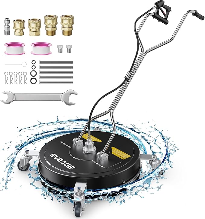 EVEAGE 20" Pressure Washer Surface Cleaner, EP003 Dual Handle Stainless Steel Power Washer Surface Cleaner with 4 Wheels, 4000 PSI, Perfect for Driveways, Sidewalks,Patios,Decks Cleaning