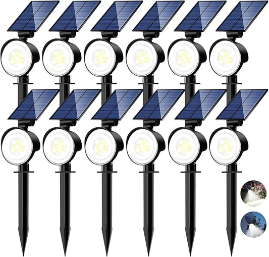 nipify 12 Pack Solar Spot Lights Outdoor Waterproof with 3 Modes, Solar Spotlight Light for Outside Yard Landscape Lighting Pathway Lights Wall, Cool White