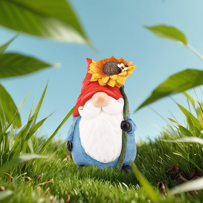 TZSSP Outdoor Garden Gnome Statue Statuary with Yellow Sunflower for Patio,Lawn,Garden Decoration