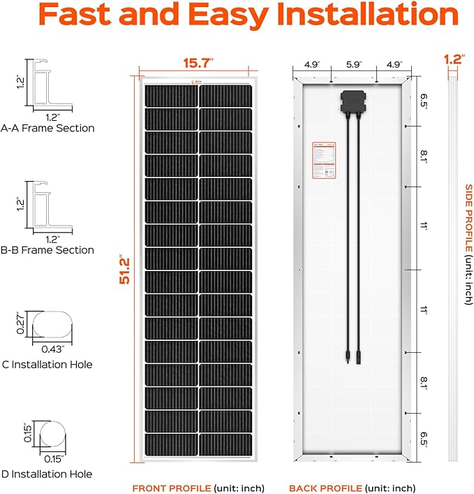 RICH SOLAR MEGA 100 Slim 2 Pack of 100 Watt Monocrystalline Solar Panel for RV, Trailer, Motorhome