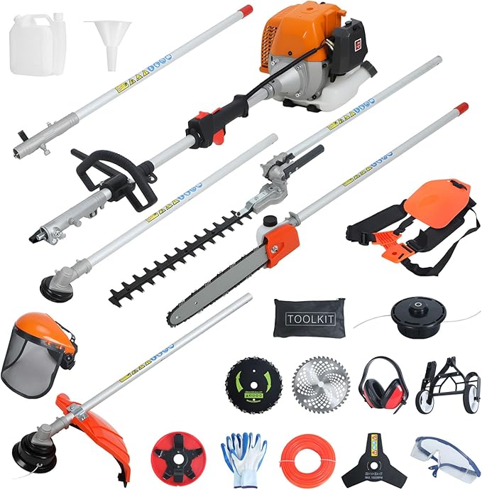 𝟖 𝐢𝐧 𝟏 Gas Weed Wacker, 52cc 2-Cycle Gas Weed Eater, 2025 Upgraded Weed Eater, 9500rpm High Power String Trimmer, Edger Pole Saw Chainsaw Pruner Brush Cutter for Yard, Garden(US Fast Arrival)