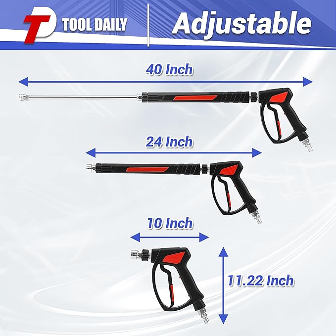 Tool Daily Pressure Washer Gun with 3/8" Swivel Quick Connect, Stainless Steel Internal Valve, Power Washer Extension Wand Replacement, M22-14mm, 5 Nozzle Tips with Holder, 5800 PSI